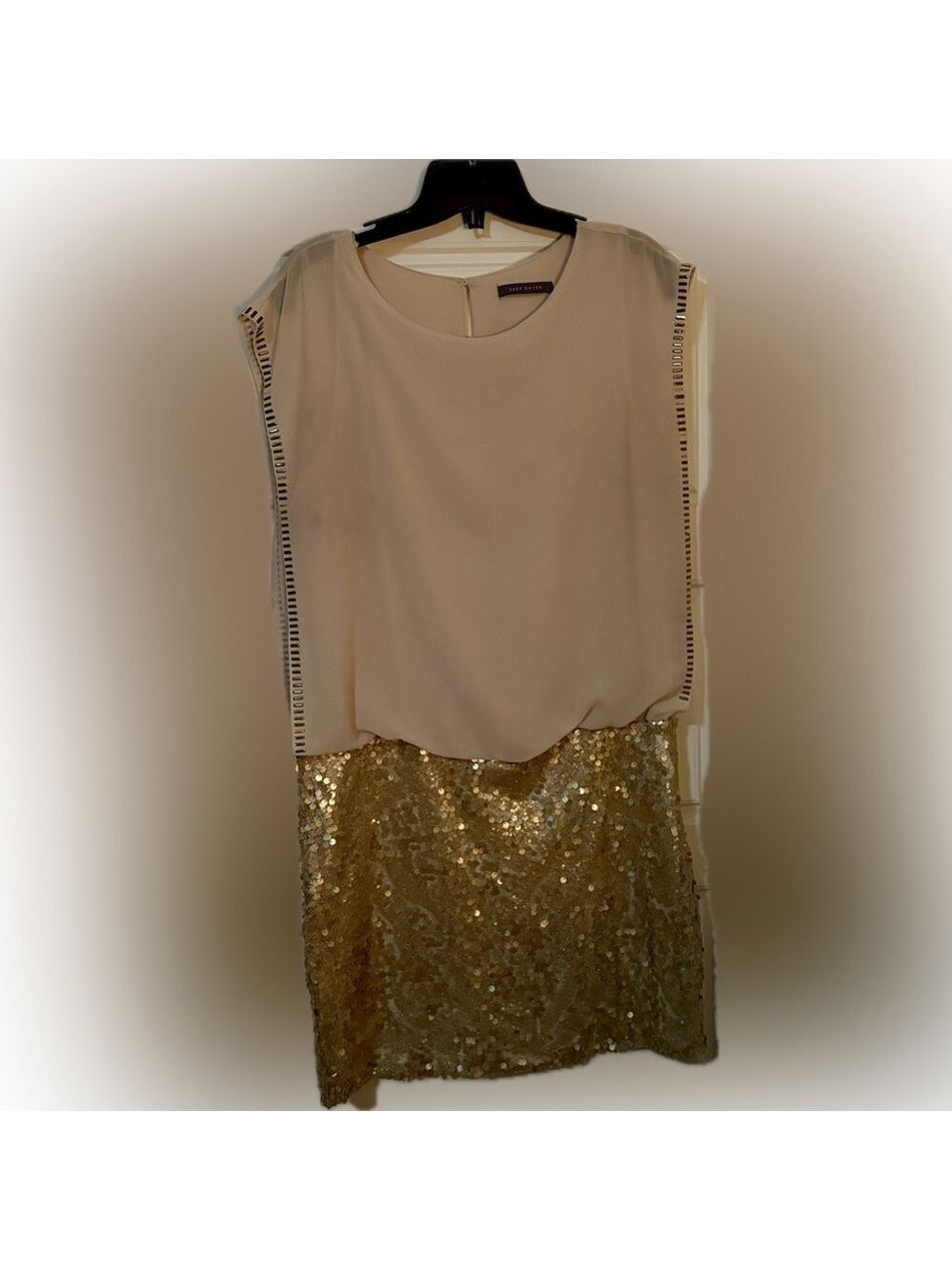 Suzy Shier Gold & Champagne Party Dress – Size L – Blouson Style